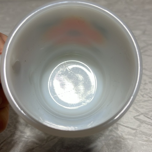 Anchor Hocking stacking milk glass mug with flowers orange and blue - Picture 6 of 6